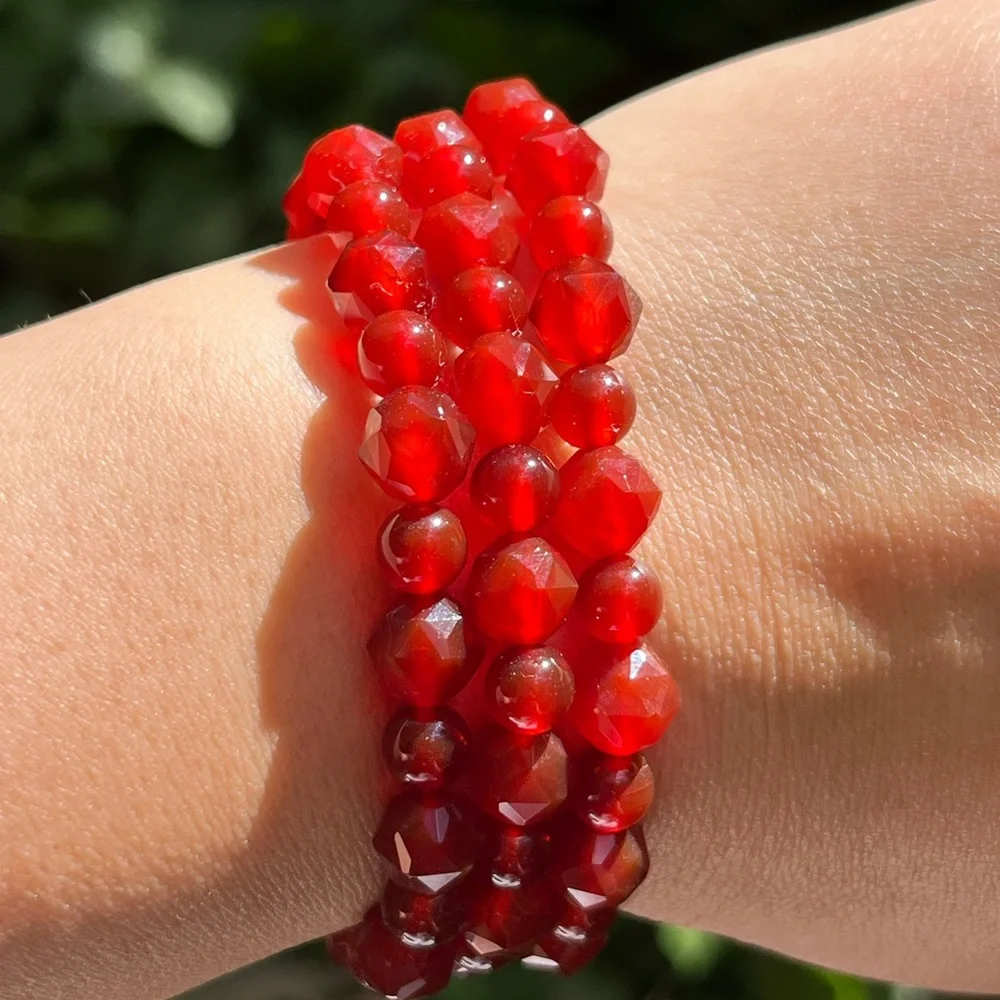 8mm stretchable faceted carnelian bracelet‎